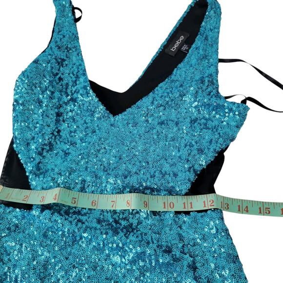 Y2k Bebe Turquoise Shimmer Blink Party Dress sparkle XS sexy Bodycon - Picture 10 of 13